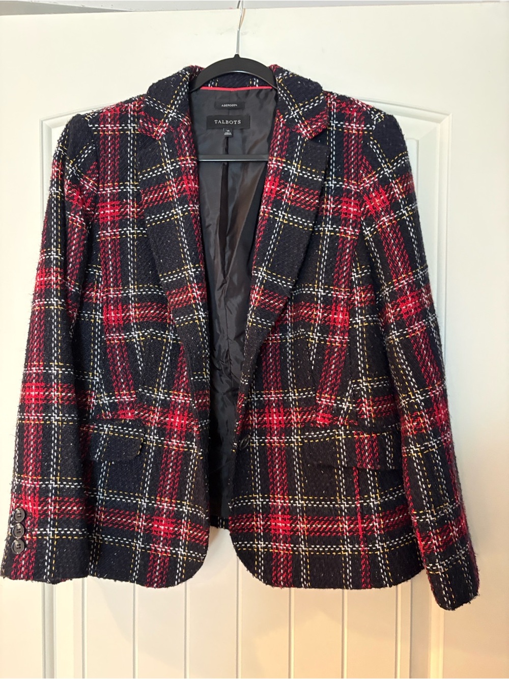 Talbots Navy Plaid Blazer with Red and Cream Accents